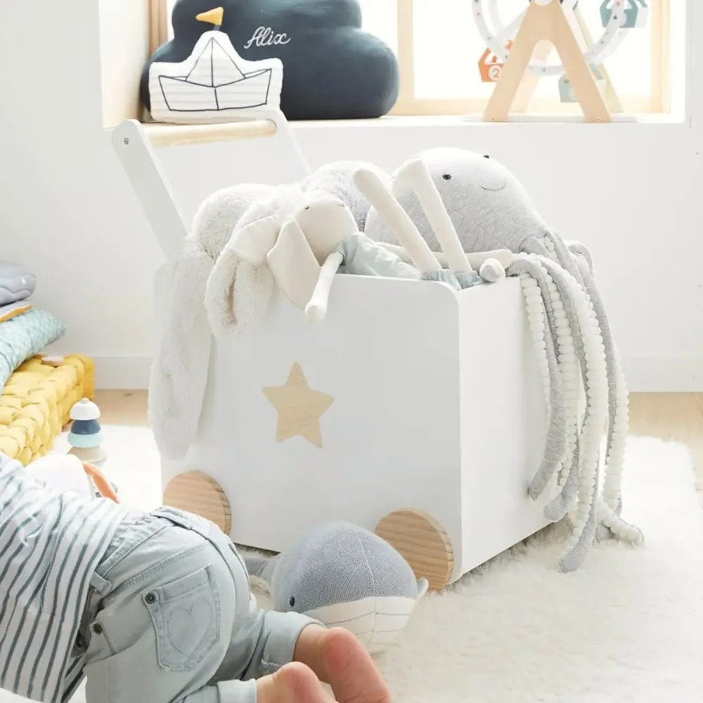 GINGER HOME Дървена кутия за играчки с колелца БЯЛА