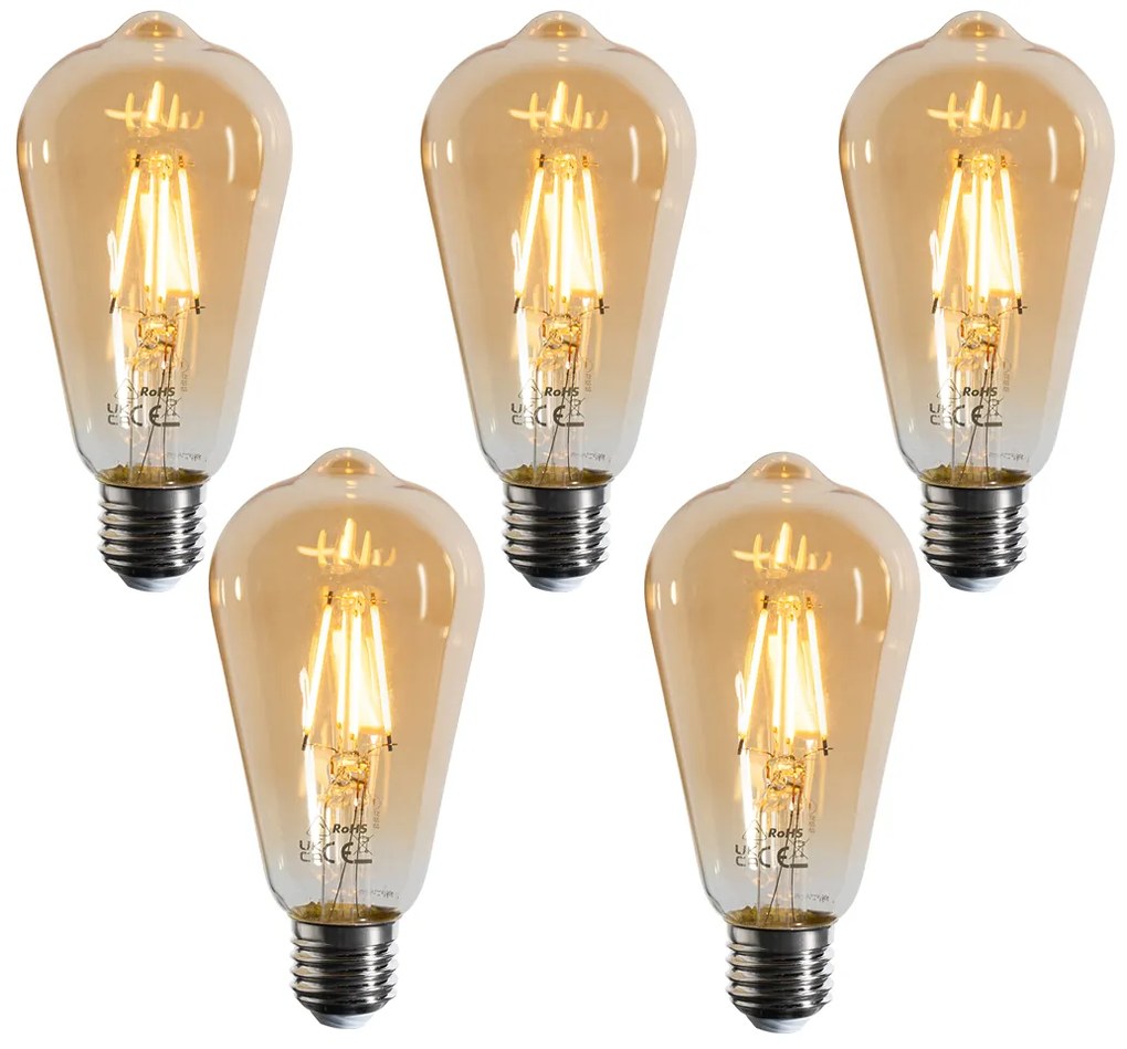 Комплект от 5 E27 димируеми LED Filament крушки ST64 Gold 4.5W 450 lm 2200K