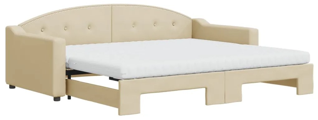 3197552 vidaXL Канапе с изтеглящо легло и матрак кремаво 90x200 см плат