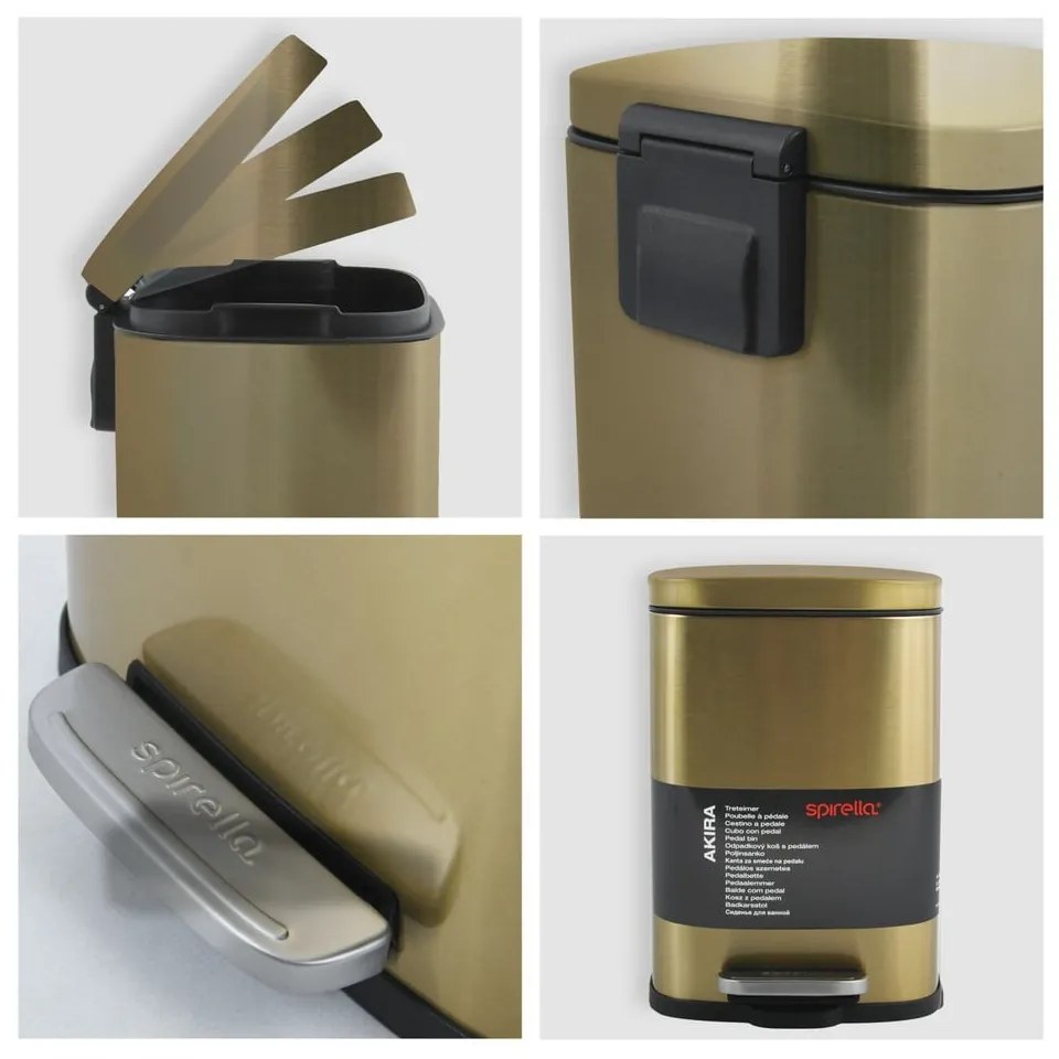 Матово златисто стоманено кошче за боклук с педал 5 l Akira – Spirella