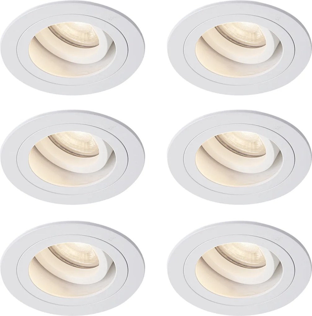 Комплект от 6 модерни вградени спота бели, въртящи се и накланящи се IP44 - Chuck