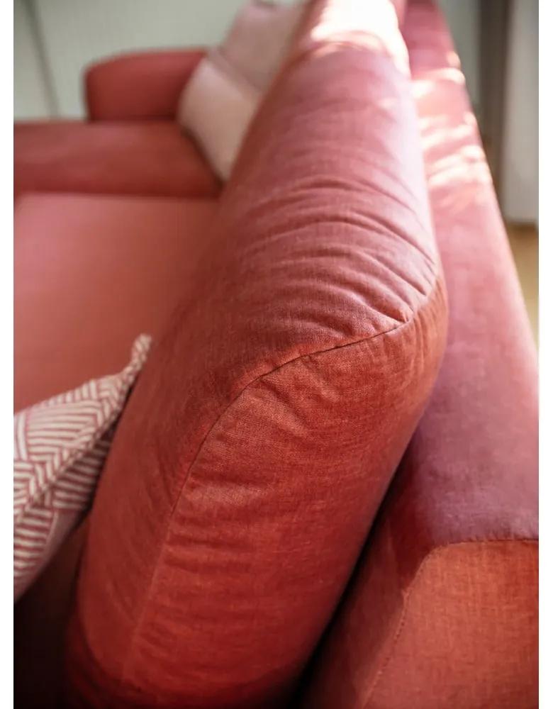 Ъглов диван от коралово червено кадифе с подложка за крака, ляв ъгъл Cosy Claire - Miuform