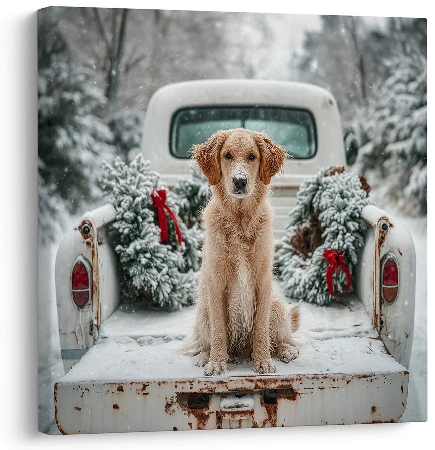 Картина на платно Коледна – Сладко позиращо куче