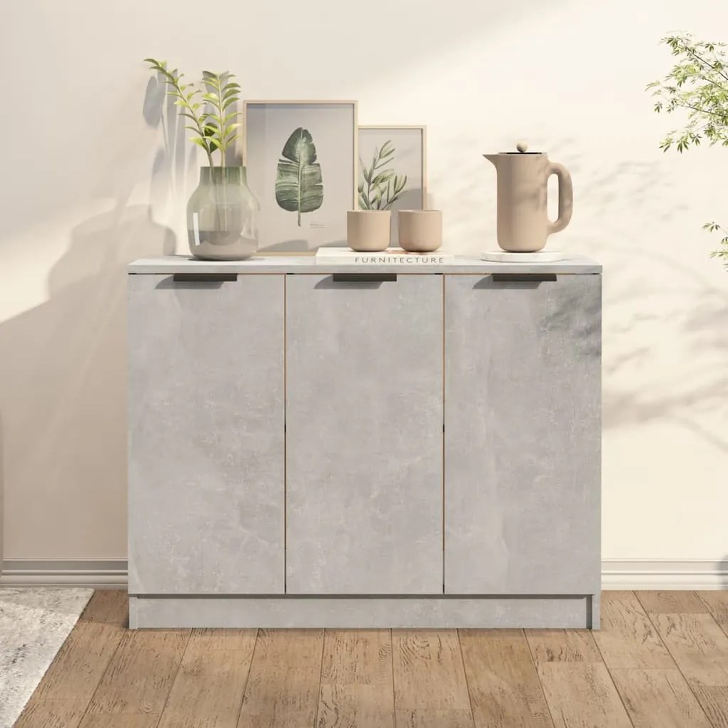 811191 vidaXL Сайдборд, бетонно сив, 90,5x30x70 см, инженерно дърво