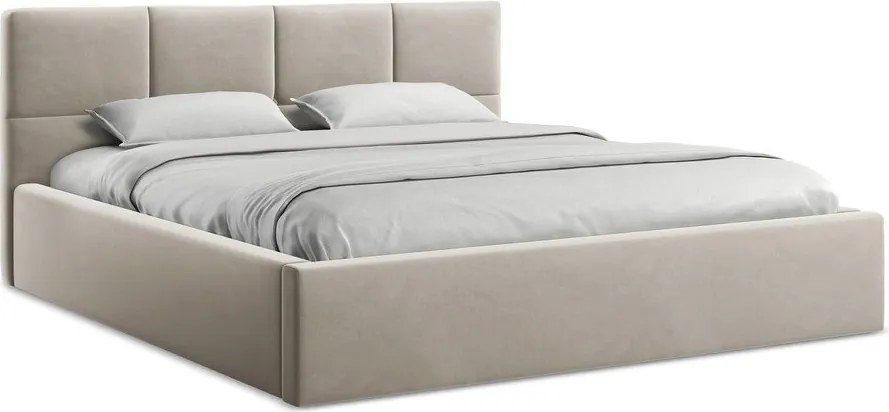 Кафяво-сиво кадифено двойно легло 140x200 cm тапицирано с място за съхранение и включена подматрачна рамка Hiko – Makamii