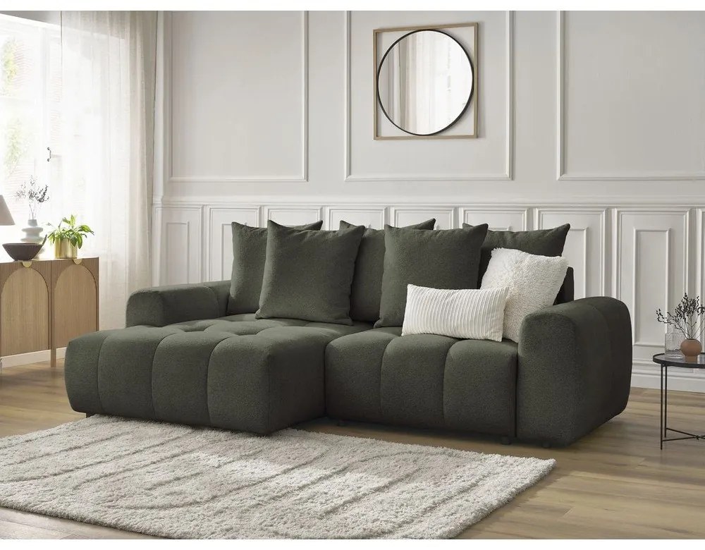 Шенилов сгъваем/с място за съхранение ъглов диван в цвят каки (ляв ъгъл) Roxelane – Bobochic Paris