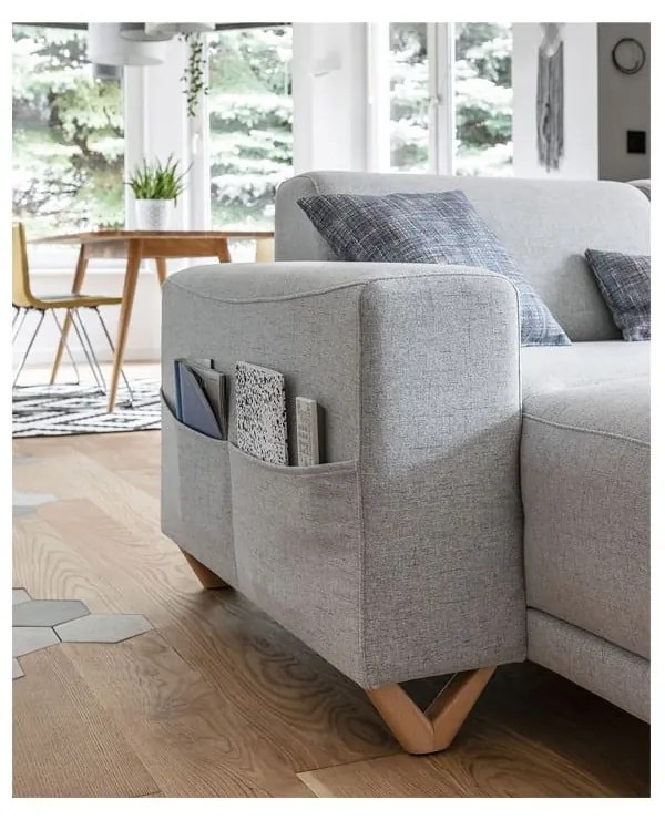 Светлосив разтегателен/с място за съхранение ъглов диван (десен ъгъл/U форма) Classy Sophie – Miuform