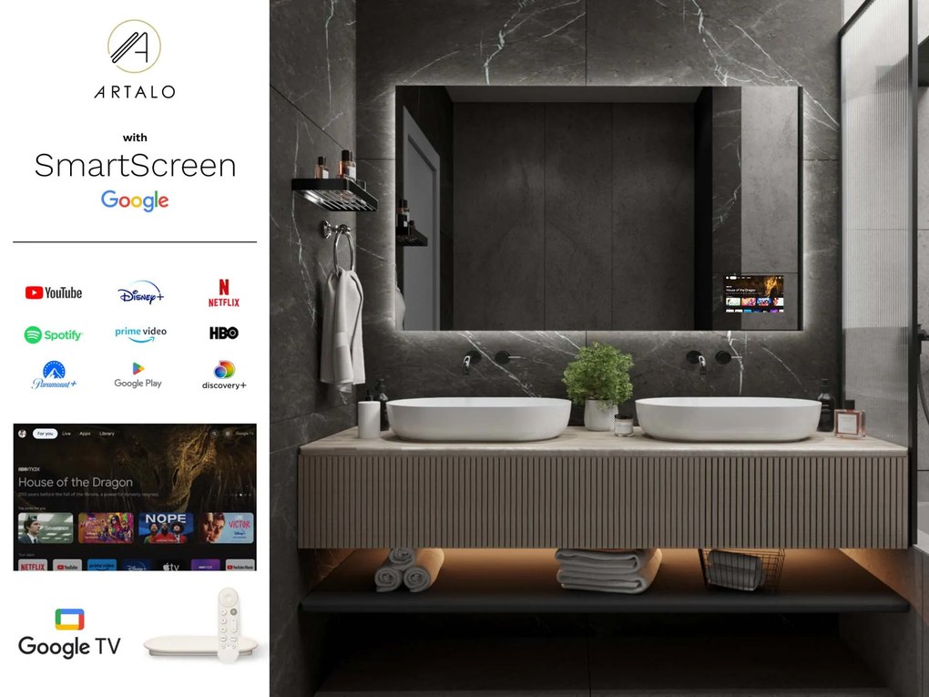 SMART огледало със светодиодно осветление M24 + SmartScreen with Google TV
