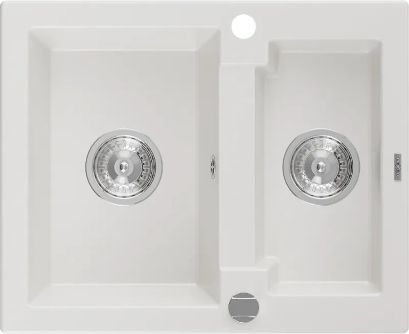 Mexen Carlos гранитна мивка 1,5-камерна 582 x 475 мм, бяла, сифон хром - 6518581500-20