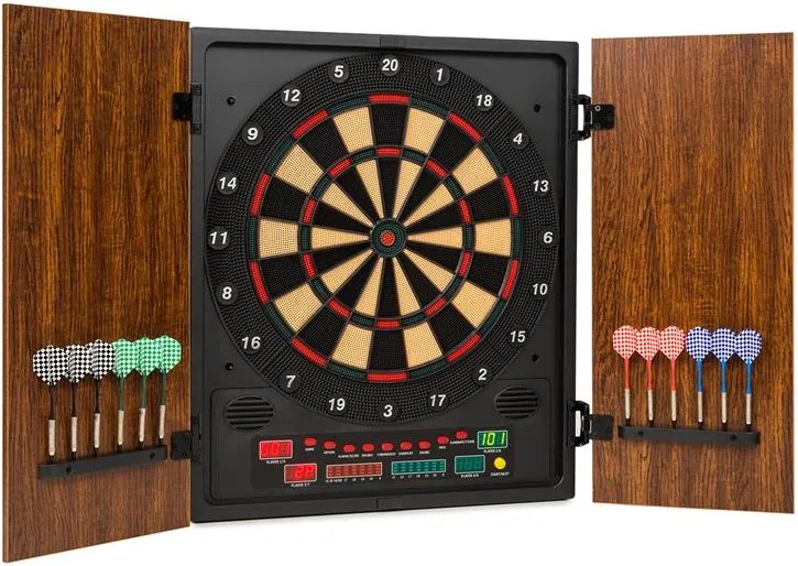 KLARFIT Dartmaster 180, кафяв, дартс, автомат за дартс, мек връх, врата