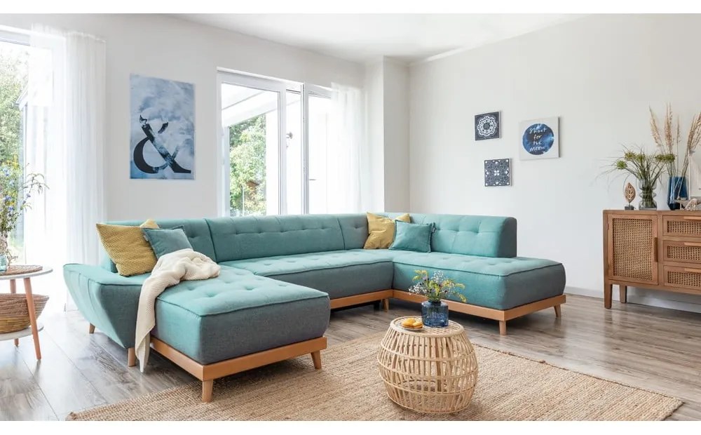 Тюркоаз разтегателен ъглов диван (десен ъгъл/"U" форма) Dazzling Daisy – Miuform