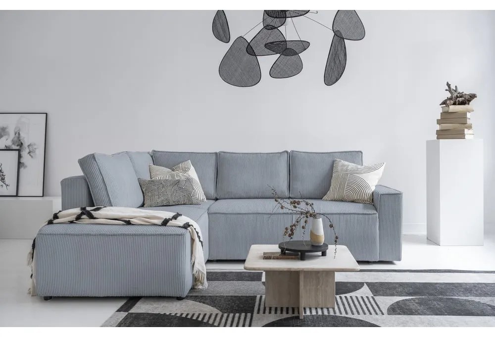 Светлосив разтегателен ъглов диван от рипсено кадифе (ляв ъгъл) Brave Dave – Miuform