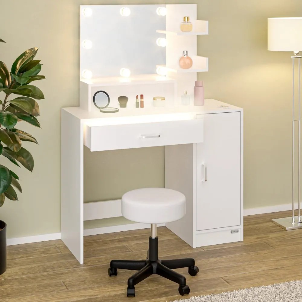 Тоалетка с LED осветление Jocelyn със стол 140 × 90 × 40 cm