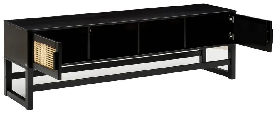 Черна телевизионна масичка от борова дървесина с ратанови вратички Jolene - Støraa