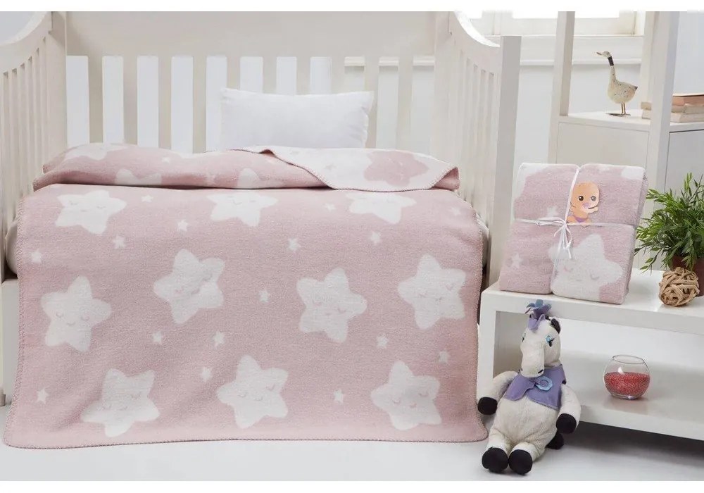 Светлорозово бебешко одеяло от флийс 100x120 cm Star – Mijolnir