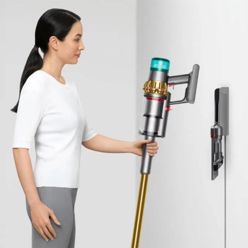 Вертикална прахосмукачка Dyson V15 Detect Аbsolute 447000-01, 660W, 0.76 л, 60 мин автономия, Сензори, 3 режима, LCD, Сив/златист