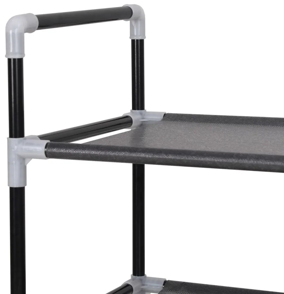 Стелаж за обувки с 8 рафта, метал и нетъкан текстил, черен