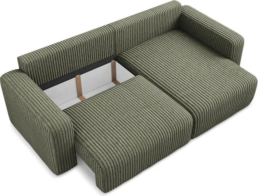 Зелен сгъваем/с място за съхранение ъглов диван от рипсено кадифе (десен ъгъл) Kona – Makamii