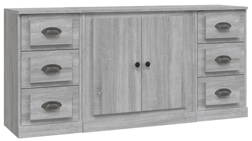 3185237 vidaXL Сайдборди, 3 бр, сив сонома, инженерно дърво