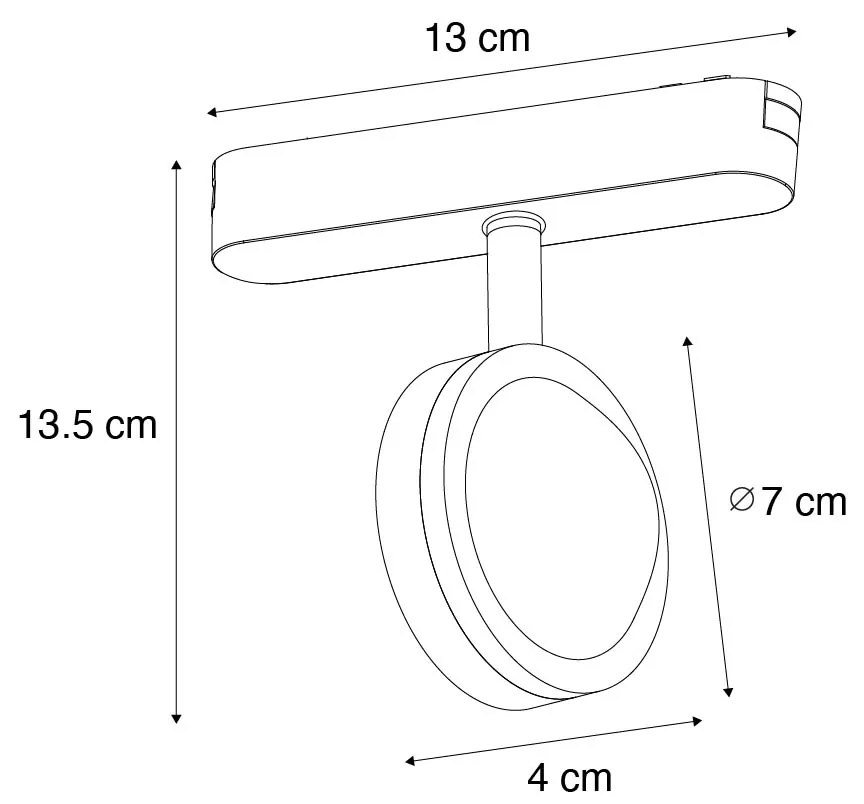 Модерен черен прожектор за 1-фазова релсова система с LED, въртящ се и накланящ се - Magnetic Lance