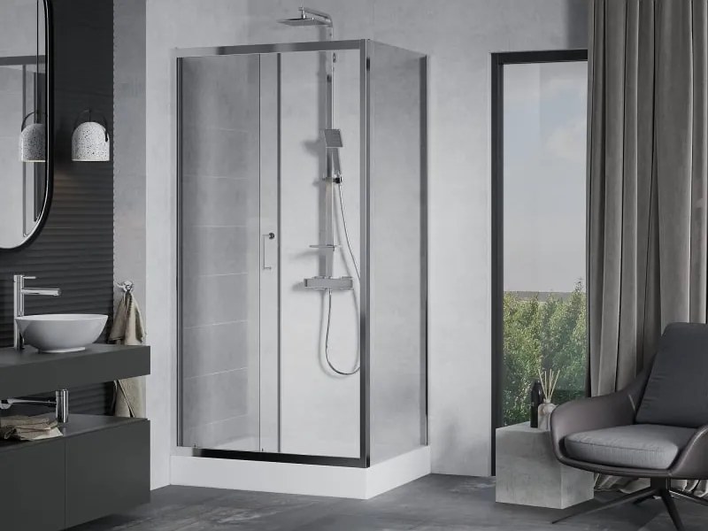 Mexen Apia плъзгаща се душ кабина 100 x 80 см, прозрачна, хром + корито Рио