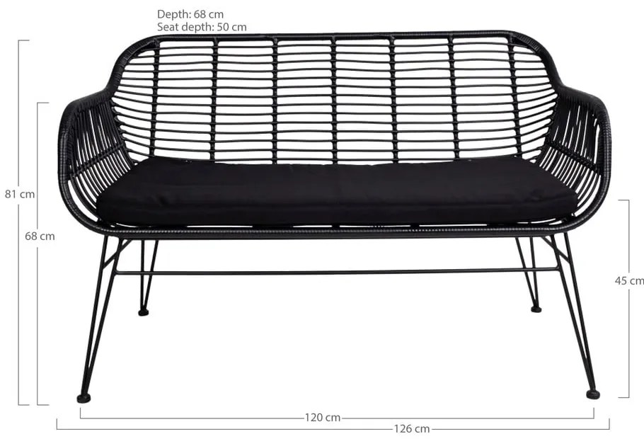 Черен градински диван от изкуствен ратан Trieste - House Nordic