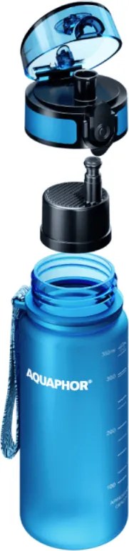 Филтрираща бутилка за вода Aquaphor City 160026, 350 мл, Тритан, Активен въглен, Aqualen, Заключващ се капак, Син