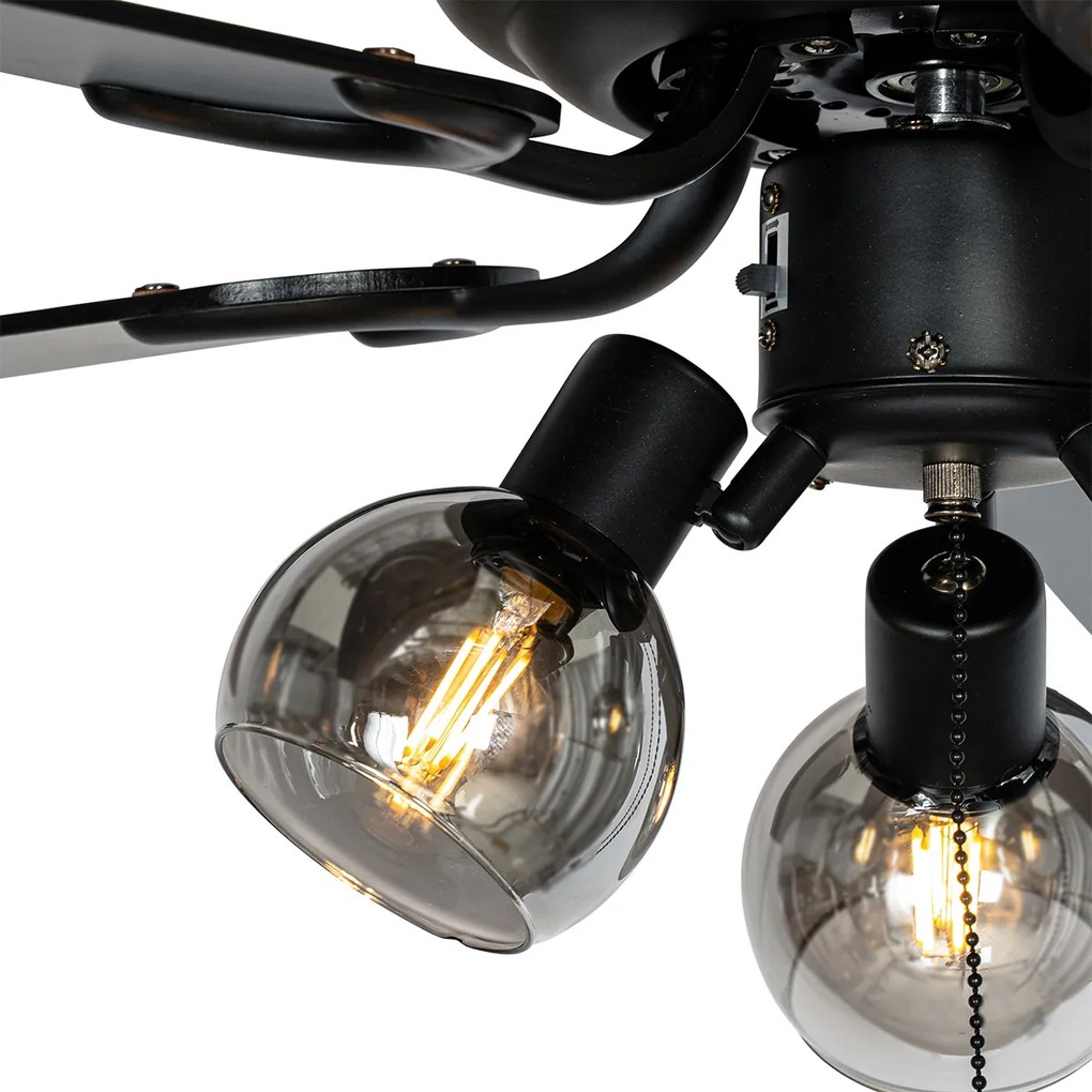 Вентилатор за таван черен с дървен принт 107.5cm 3 светлини с издърпващ се ключ - Mistral Vidro