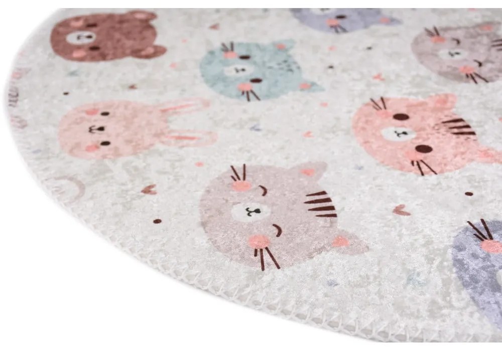 Детски килим подходящ за пране в цвят слонова кост ø100 cm Cute Animals – Vitaus