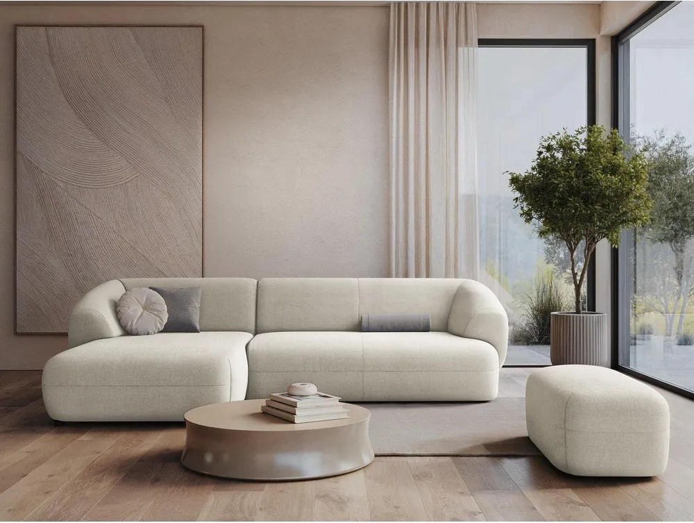 Бял кадифен ъглов диван (ляв ъгъл) Moana – Makamii