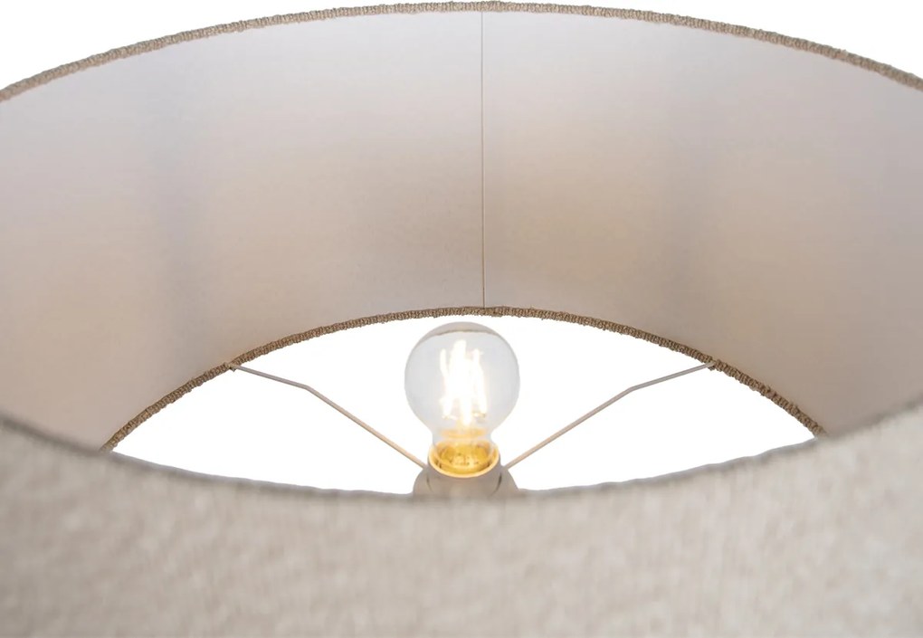 Vloerlamp tripod hout met beige teddy stoffen kap 50cm - Lou