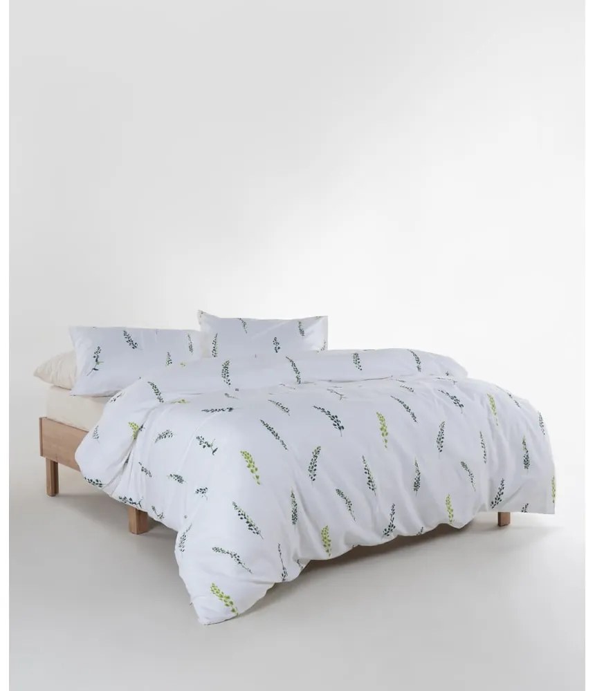 Бяло/зелено единично спално бельо от памучен сатен 140x200 cm Marseille Floral – Mila Home Luxury