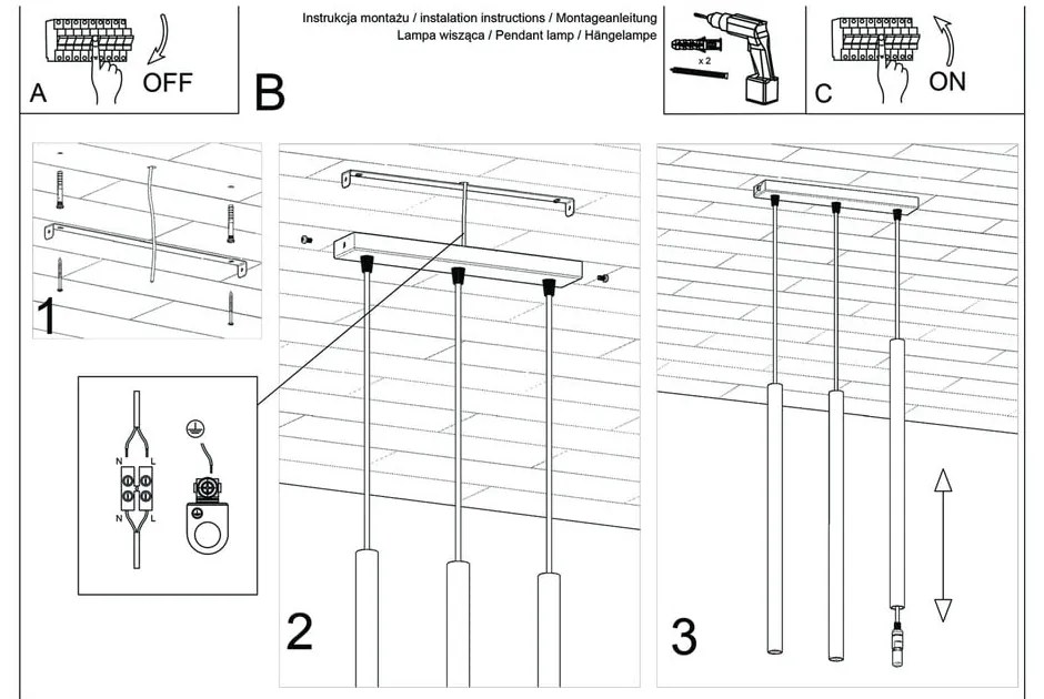 Черна висяща лампа, дължина 30 cm Fideus - Sollux