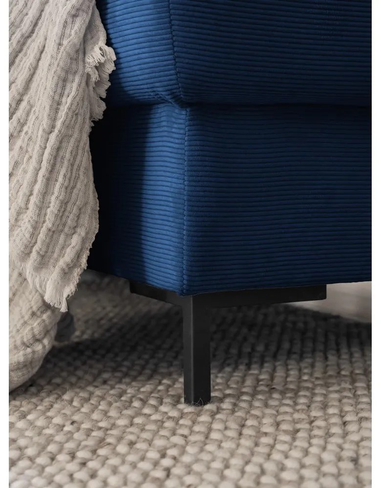 Тъмносин разтегателен ъглов диван от рипсено кадифе (десен ъгъл) Lofty Lilly – Miuform