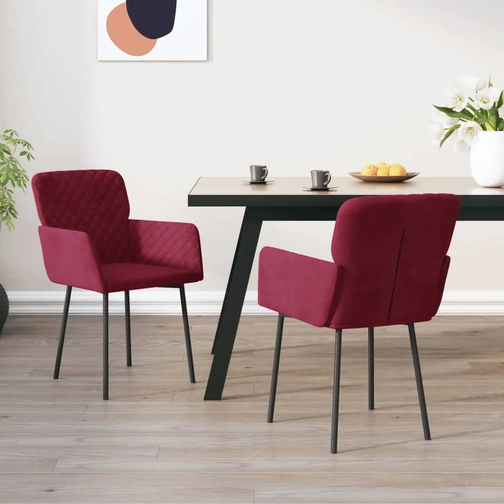 344784 vidaXL Трапезни столове, 2 бр, виненочервени, кадифе
