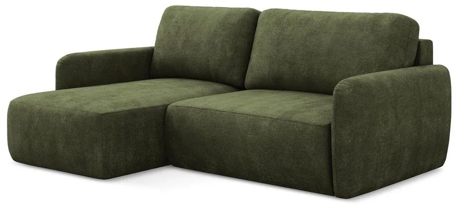 Зелен шенилов разтегателен ъглов диван с място за съхранение (ляв ъгъл) Lilo – Makamii