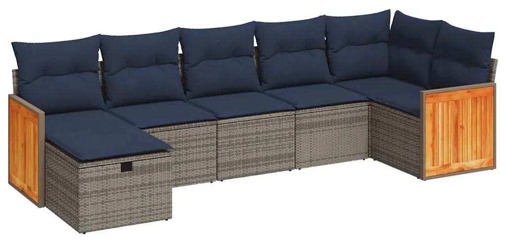 3326044 vidaXL Градински диван с възглавници, 7 части, полиратан, сив
