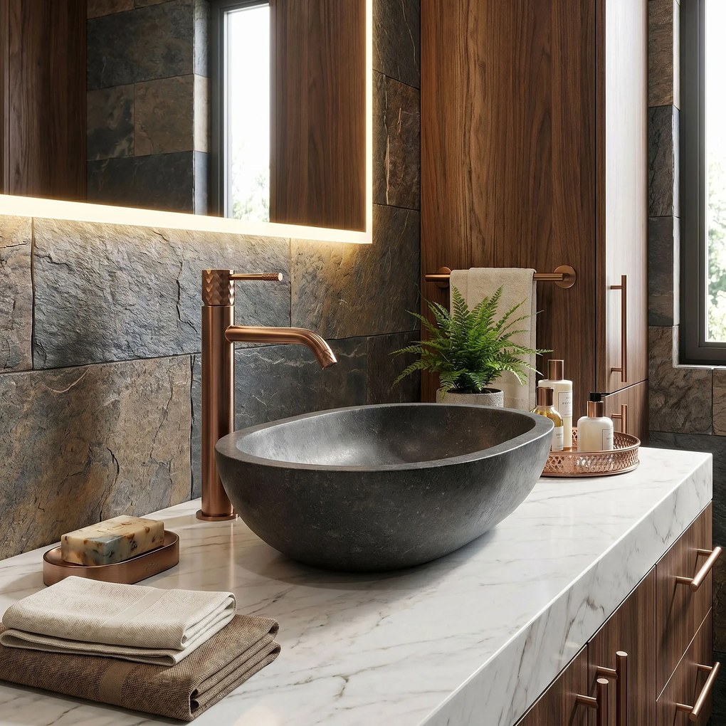 Смесител за мивка Rea Lungo Diamond Brush Brush Copper High