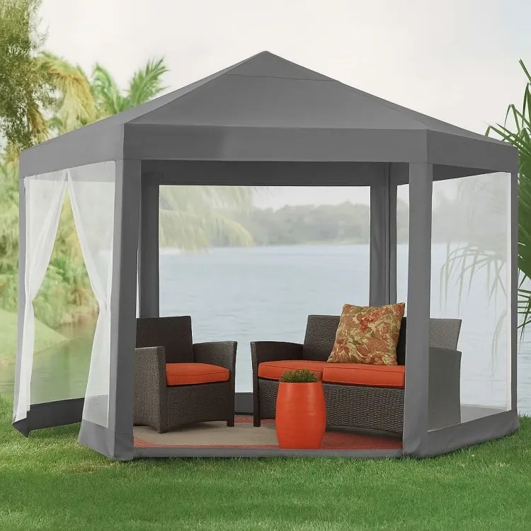 Градинска беседка с мрежа против комари 2 x 2 м Сив