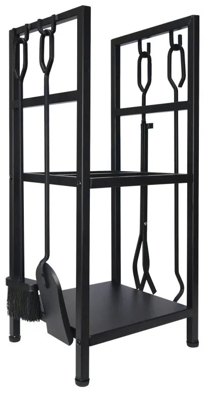 Стойка за дърва за огрев с инструменти Adler AD 6815, До 80 кг, Два рафта, Стоманена конструкция, Черен