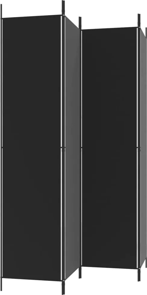 Параван за стая Rice, 4 панела, черен, 200x220 cм, плат