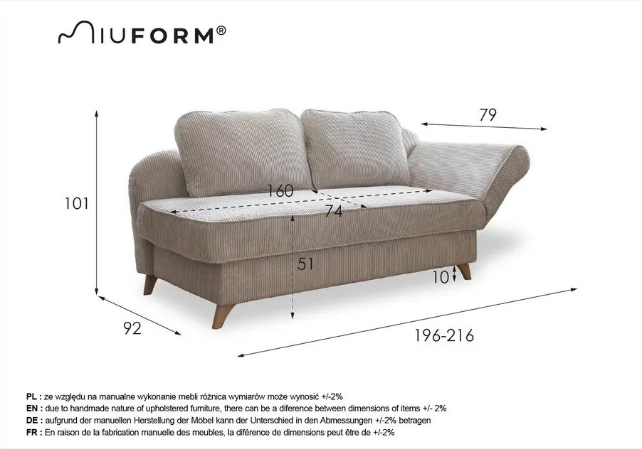 Светлосив шезлонг от рипсено кадифе (десен ъгъл) Chic Charlotte – Miuform