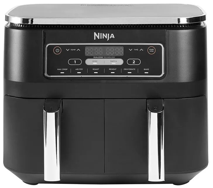 Фритюрник с горещ въздух Ninja AF300EU, 2470W, 7.6 л, 6 програми, 2 независими зони за готвене, Черен