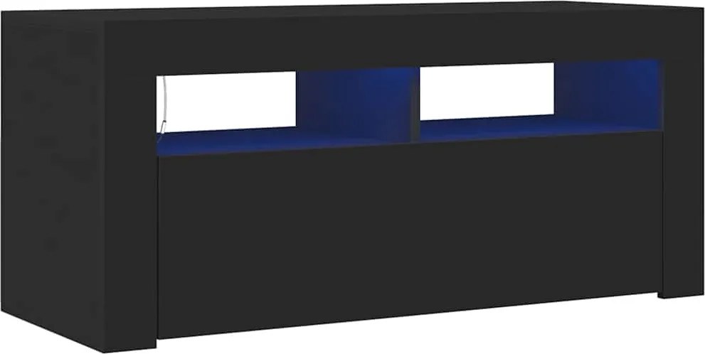 804320 vidaXL ТВ шкаф с LED осветление, черен, 90x35x40 см