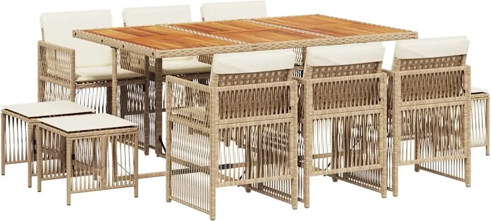 3210976 vidaXL Градински комплект с възглавници, 11 части, бежов полиратан