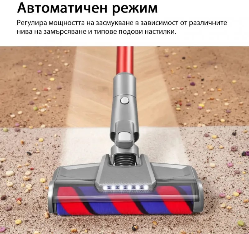 Вертикална прахосмукачка JIMMY H9 Flex, 600W, 200 AW, 0.6 л, Сгъваема, Автономност 80 минути, LED дисплей, Двойна Cyclon технология, Червен/сив