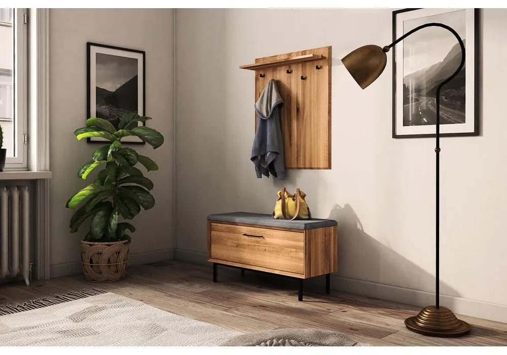 Сив/естествен дъбов шкаф за обувки с пейка Abies - The Beds