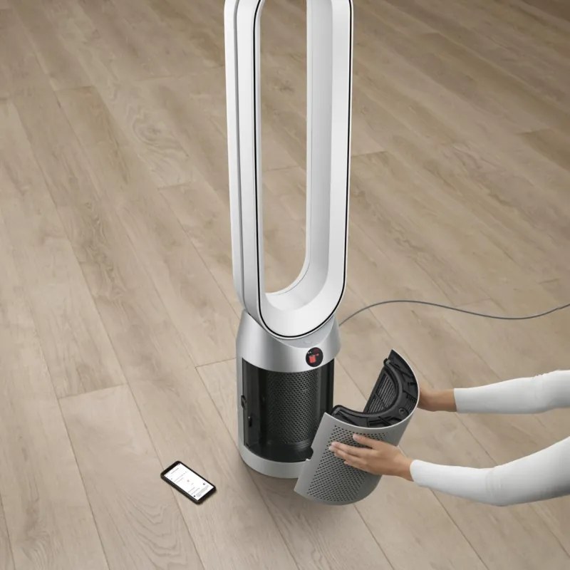 Пречиствател за въздух Dyson Purifier Cool PC1 544901-01, 50W, 30 м2, 287 l/s, 10 скорости, Air Multiplier™, Wi-Fi, Bluetooth, Осцилация, Бял/сребрист