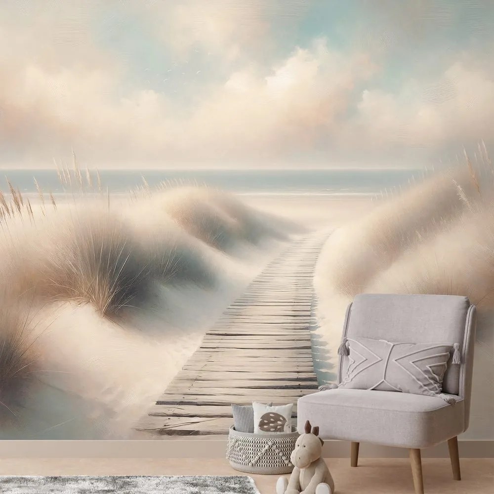 Самозалепващ тапет – Пясъчен плаж с дървена пътека