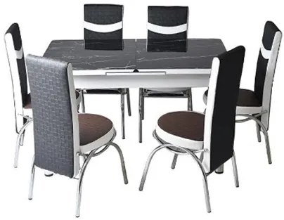 Трапезна маса + 6 стола черен мрамор